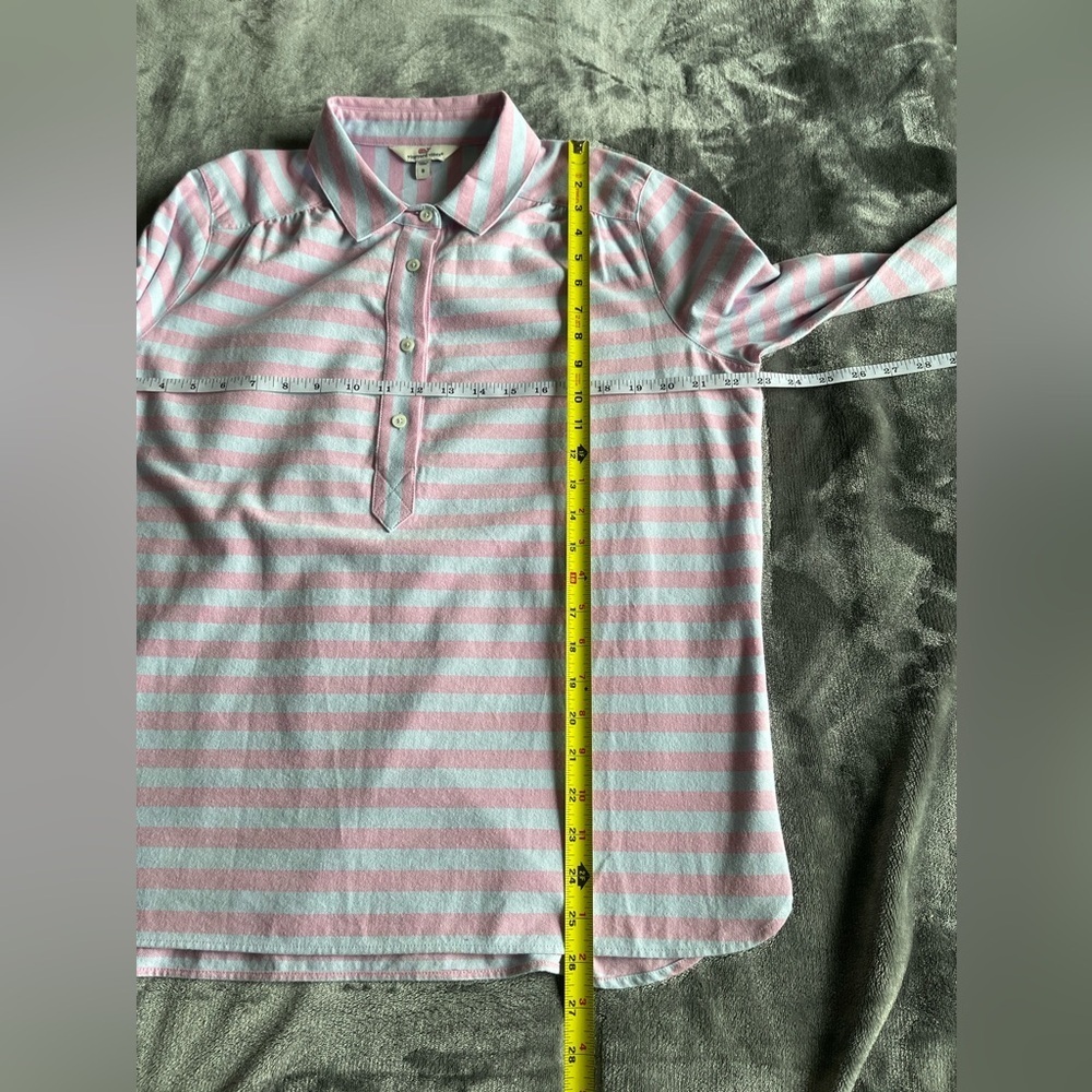 Vineyard Vines Women's Relaxed Coastside Stripe Hi-Lo Popover Shirt Size 8 Blue - Picture 6 of 11